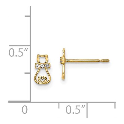 14K Yellow Gold CZ Cat for Girls Stud Earrings – view 5