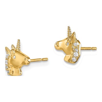 14K Yellow Gold CZ Unicorn Stud Earrings – view 3