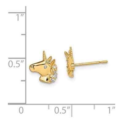 14K Yellow Gold CZ Unicorn Stud Earrings – view 5