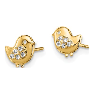 14K Yellow Gold CZ Bird Stud Earrings – view 3