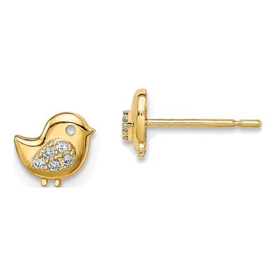 14K Yellow Gold CZ Bird Stud Earrings