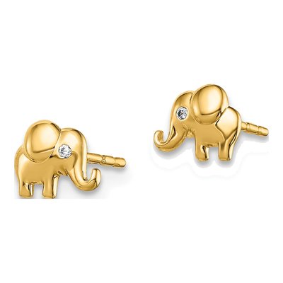 14K Yellow Gold Girls' CZ Elephant Stud Earrings – view 3