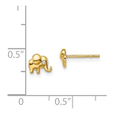 14K Yellow Gold Girls' CZ Elephant Stud Earrings – view 5