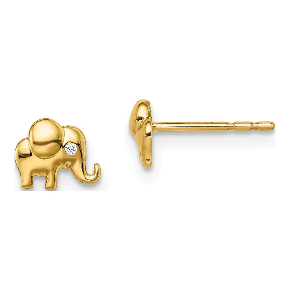 14K Yellow Gold Girls' CZ Elephant Stud Earrings