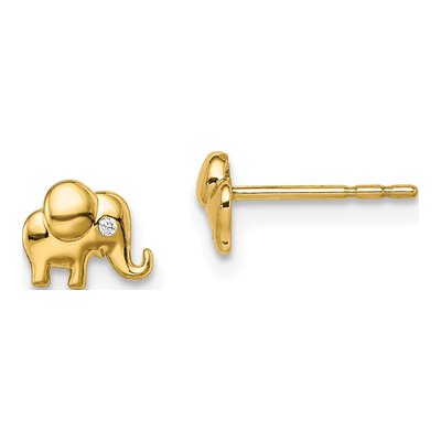 14K Yellow Gold Girls' CZ Elephant Stud Earrings