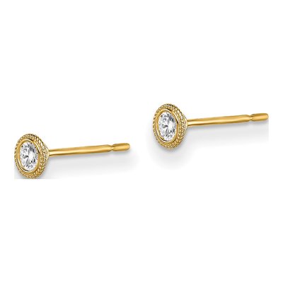 14K Yellow Gold Round CZ Milgrain Bezel Stud Earrings – view 2
