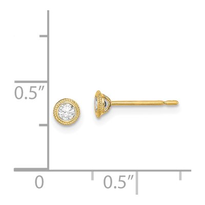 14K Yellow Gold Round CZ Milgrain Bezel Stud Earrings – view 4