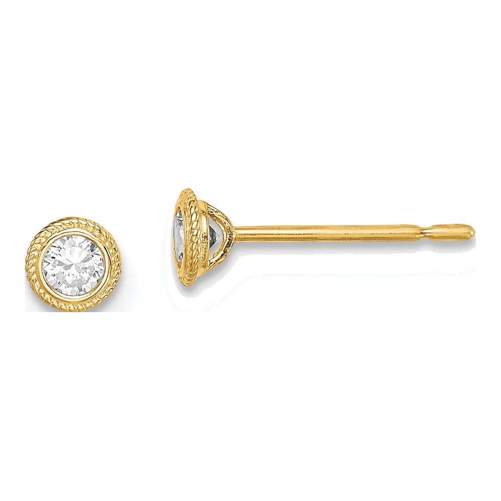 14K Yellow Gold CZ Milgrain Bezel Stud Earrings