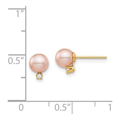 14K Yellow Gold Round Pink Freshwater Cultured Pearl & Diamond Stud Earrings – view 4