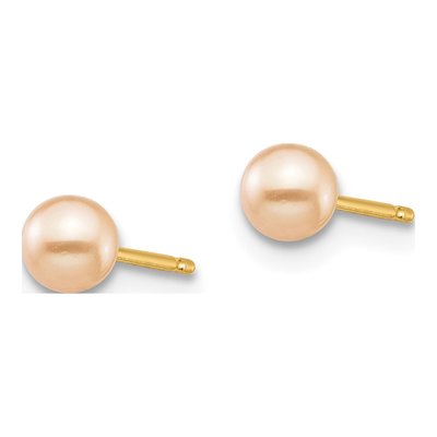 14K Yellow Gold Round Pink Freshwater Cultured Pearl Stud Earrings – view 2