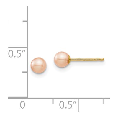 14K Yellow Gold Round Pink Freshwater Cultured Pearl Stud Earrings – view 4