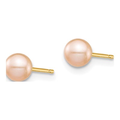 14K Yellow Gold Round Pink Freshwater Cultured Pearl Stud Earrings – view 2