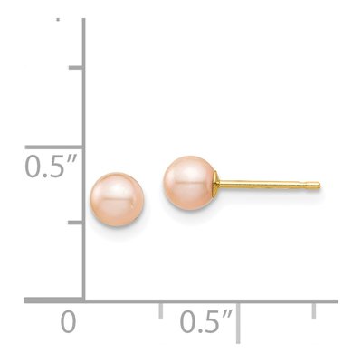 14K Yellow Gold Round Pink Freshwater Cultured Pearl Stud Earrings – view 4