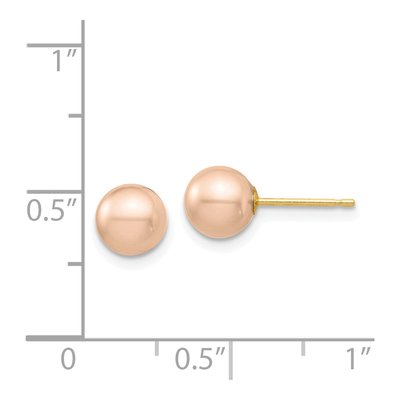 14K Yellow Gold Round Pink Freshwater Cultured Pearl Stud Earrings – view 4