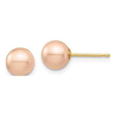 14K Yellow Gold Round Pink Freshwater Cultured Pearl Stud Earrings