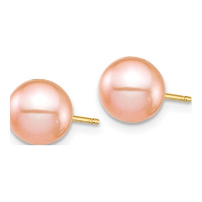 14K Yellow Gold Round Pink Freshwater Cultured Pearl Stud Earrings – view 2