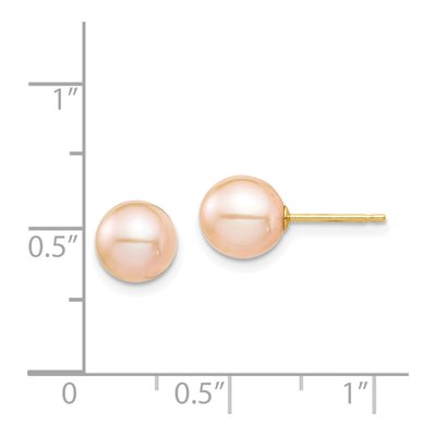 14K Yellow Gold Round Pink Freshwater Cultured Pearl Stud Earrings – view 4