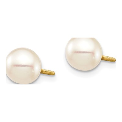 14K Yellow Gold Round Freshwater Cultured Pearl Screwback Stud Earrings – view 2