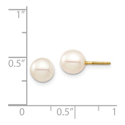 14K Yellow Gold Round Freshwater Cultured Pearl Screwback Stud Earrings – view 4