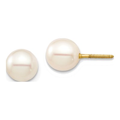 14K Yellow Gold Round Freshwater Cultured Pearl Screwback Stud Earrings