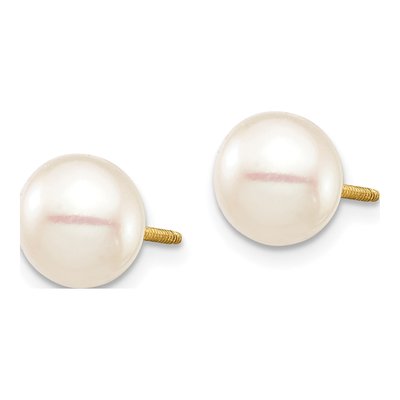 14K Yellow Gold Round Freshwater Cultured Pearl Screwback Stud Earrings – view 2