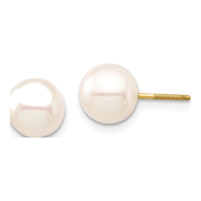 14K Yellow Gold Round Freshwater Cultured Pearl Screwback Stud Earrings