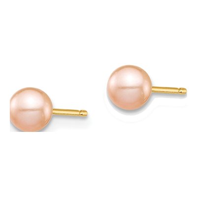 14K Yellow Gold Button Pink Freshwater Cultured Pearl Stud Earrings – view 2