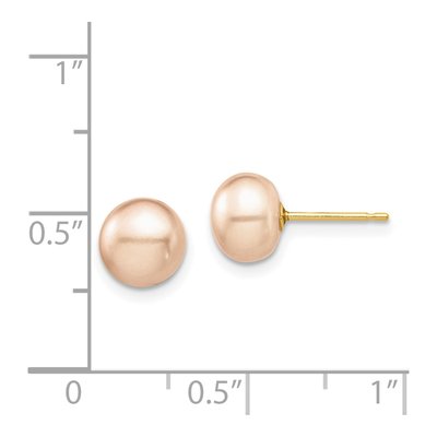 14K Yellow Gold Button Pink Freshwater Cultured Pearl Stud Earrings – view 4