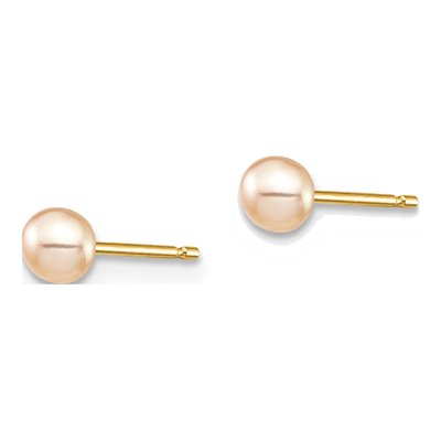14K Yellow Gold Button Pink Freshwater Cultured Pearl Stud Earrings – view 2