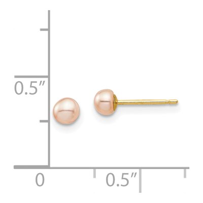 14K Yellow Gold Button Pink Freshwater Cultured Pearl Stud Earrings – view 4