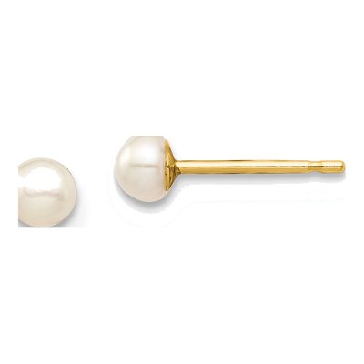 14K Yellow Gold Button Freshwater Cultured Pearl Stud Earrings