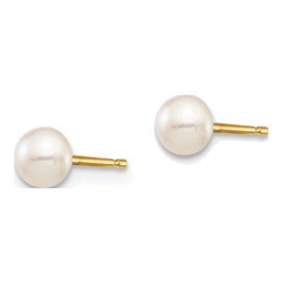 14K Yellow Gold Button Freshwater Cultured Pearl Stud Earrings – view 2