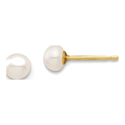 14K Yellow Gold Button Freshwater Cultured Pearl Stud Earrings