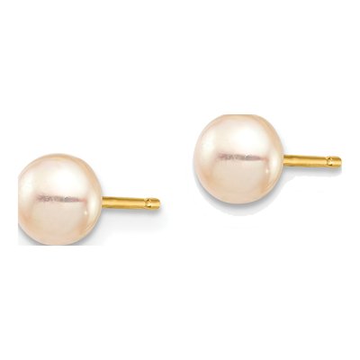 14K Yellow Gold Button Pink Freshwater Cultured Pearl Girls' Stud Earrings – view 2