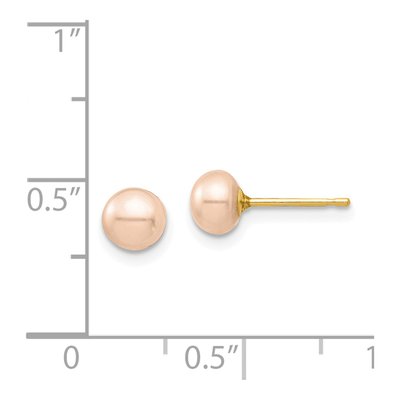 14K Yellow Gold Button Pink Freshwater Cultured Pearl Girls' Stud Earrings – view 4