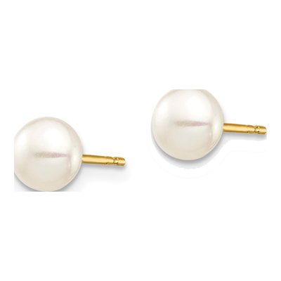 14K Yellow Gold Button Freshwater Cultured Pearl Stud Earrings – view 2