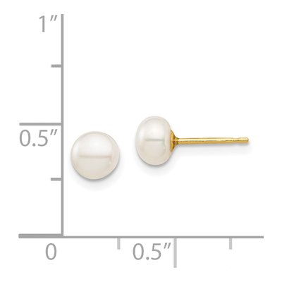14K Yellow Gold Button Freshwater Cultured Pearl Stud Earrings – view 4