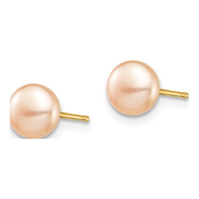 14K Yellow Gold Button Pink Freshwater Cultured Pearl Stud Earrings – view 2