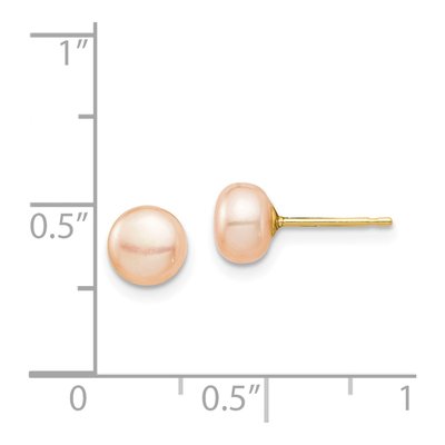 14K Yellow Gold Button Pink Freshwater Cultured Pearl Stud Earrings – view 4