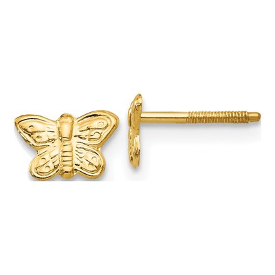 14K Yellow Gold Butterfly Screwback Stud Earrings