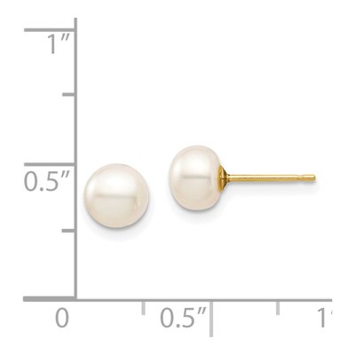 14K Yellow Gold Button Freshwater Cultured Pearl Stud Earrings – view 4