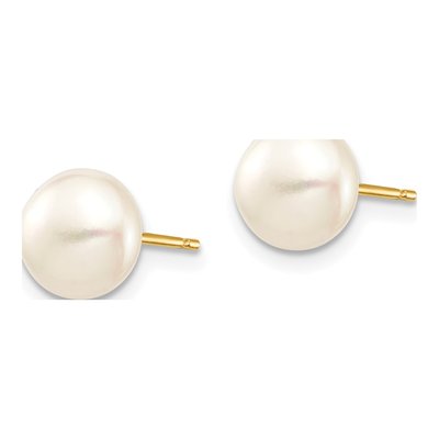 14K Yellow Gold Button Freshwater Cultured Pearl Stud Earrings – view 2