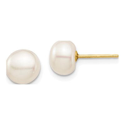 14K Yellow Gold Button Freshwater Cultured Pearl Stud Earrings