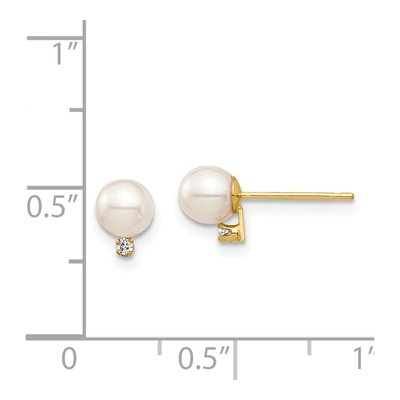 14K Yellow Gold Freshwater Cultured Pearl & Diamond Round Stud Earrings – view 4