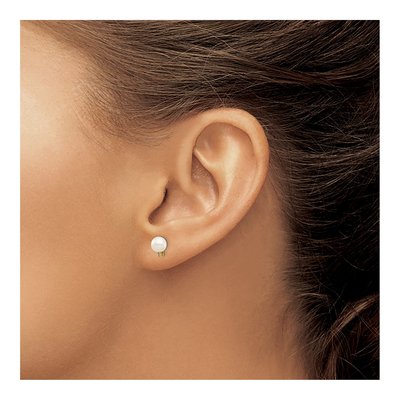 14K Yellow Gold Freshwater Cultured Pearl & Diamond Round Stud Earrings – view 3