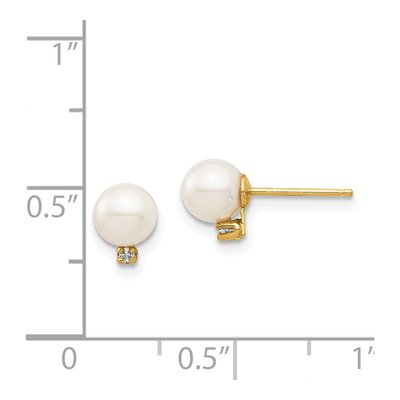 14K Yellow Gold Freshwater Cultured Pearl & Diamond Round Stud Earrings – view 4
