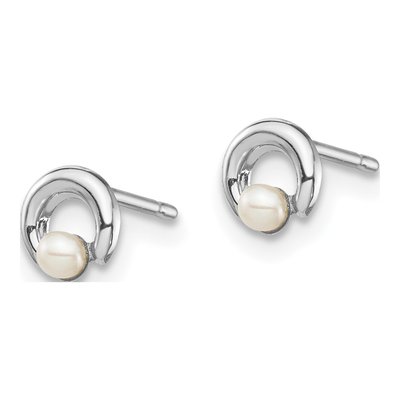 14K White Gold Freshwater Cultured Pearl Button Stud Earrings – view 2
