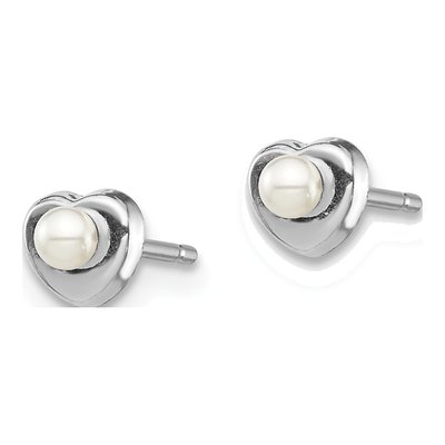 14K White Gold Button Freshwater Cultured Pearl Heart Stud Earrings – view 2