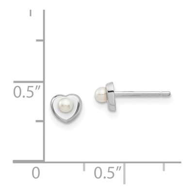 14K White Gold Button Freshwater Cultured Pearl Heart Stud Earrings – view 4