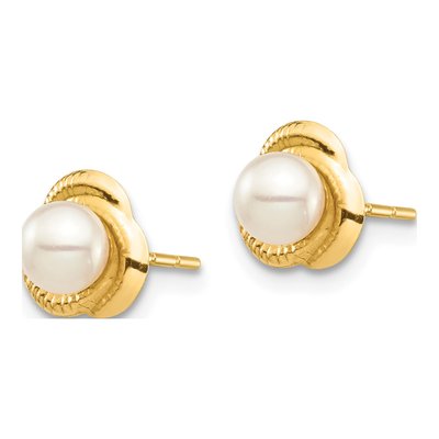 14K Yellow Gold Button Freshwater Cultured Pearl Love Knot Stud Earrings – view 2